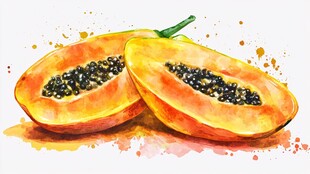 水彩绘切开的香甜木瓜