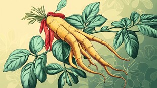 人参插画展示 根茎与绿叶