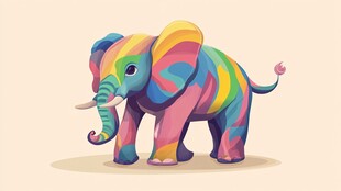 多彩条纹大象插画