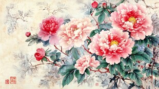 国画牡丹绽放图