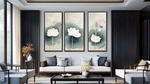 中式客厅雅致荷花挂画装饰