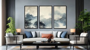 新中式客厅装饰画优雅场景