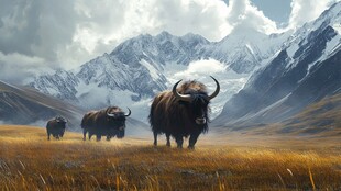 高原旷野上的牦牛群