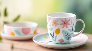 花卉图案陶瓷杯碟组合