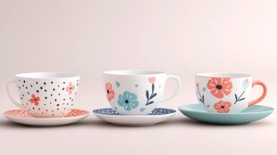 多彩花卉图案陶瓷杯碟组合