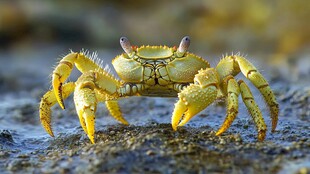 沙滩上的黄色小螃蟹