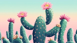 粉色仙人掌花海梦幻景象