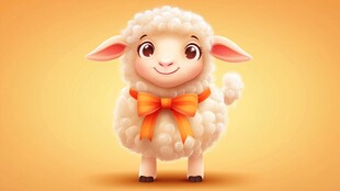 可爱小羊系着橙色蝴蝶结