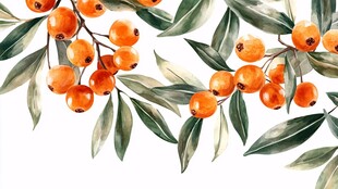 水彩绘沙棘果枝叶图