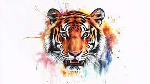 水彩风格老虎头部特写