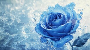 蓝色玫瑰绽放于水花间