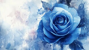 蓝色水彩玫瑰梦幻之美