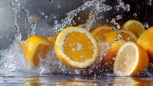 橙子入水溅起晶莹水花