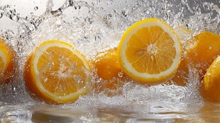 橙子入水溅起晶莹水花