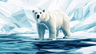 北极冰原上的白色北极熊