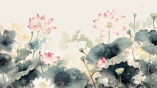 水墨荷花图 清新中式意境