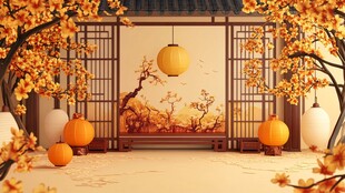 秋日中式庭院雅致景致