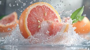 西柚入水瞬间的清新画面