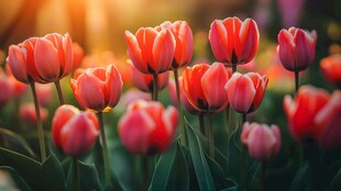 春日绽放的艳丽红色郁金香