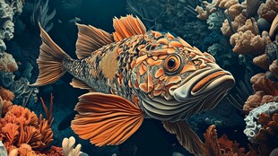 奇幻深海彩纹鱼遨游珊瑚间