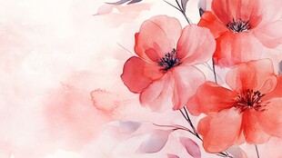 水彩绘就的艳丽红色花朵