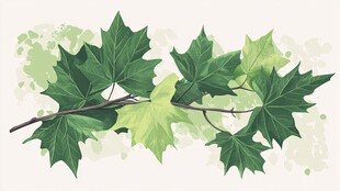 翠绿枫叶枝插画