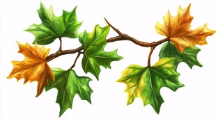 秋意枫叶树枝插画