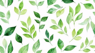清新绿叶水彩无缝图案