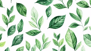 清新绿叶水彩无缝图案