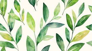 清新绿叶水彩图案背景