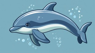 可爱海豚畅游蓝色海洋