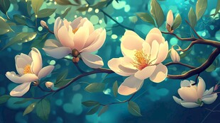 梦幻玉兰花枝绽放美景