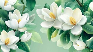 玉兰花绽放 清新绿意画面