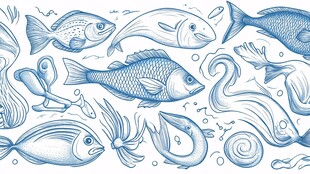 海洋生物手绘图案集合