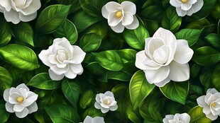 洁白栀子花与翠绿叶片图景