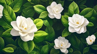 洁白栀子花绽放绿叶间