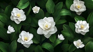 洁白栀子花与绿叶的清新画面