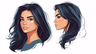 飘逸长发女性的双重视角