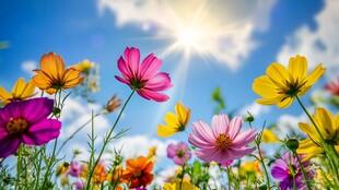 阳光下的多彩格桑花绽放