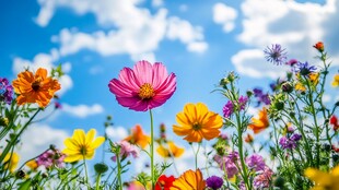 五彩花海绽放于蓝天之下