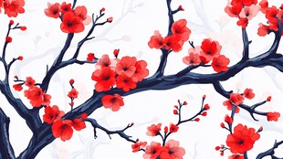 红梅绽放水墨风背景图