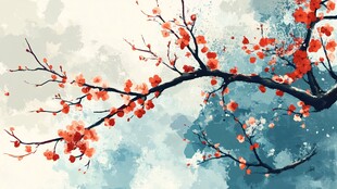 水墨红梅图 枝头绽芳华