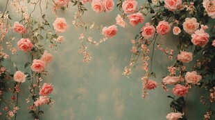 粉色玫瑰垂挂的梦幻背景