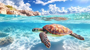 海龟畅游在清澈海底世界