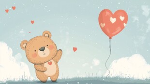 小熊牵爱心气球浪漫场景