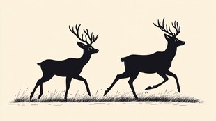双鹿奔跑剪影