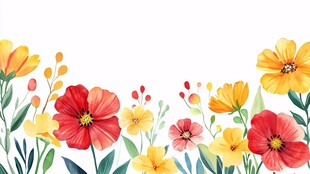 缤纷水彩花卉边框插画