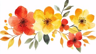 水彩绘就的缤纷花卉