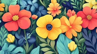 绚丽多彩花卉插画图案