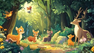 森林中的动物欢乐聚会